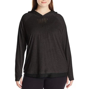 Nanette Lepore Play Women's Plus 1X Laser Cut Hoodie Hooded Active Top Black NWT - Picture 1 of 11