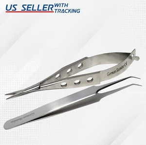 CASTROVIEJO MICRO SURGERY SCISSORS + SUTURE REMOVAL FORCEPS GERMAN STAINLESS CE - Picture 1 of 3