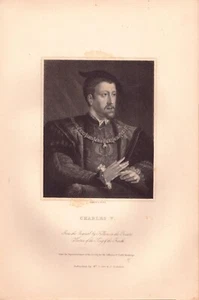 1853 Druck von Karl V., König von Spanien und Kaiser des Heiligen Römischen Reiches - Bild 1 von 1