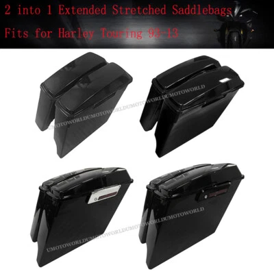 4" 2-into-1 Left Side No Cutout Extended Stretched Saddlebags For Harley Touring - Image 1 of 4