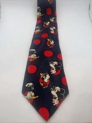 Corbata de cuello de seda para hombre Disney Mickey & Co. Mickey Goofy azul rojo estampado de lunares Foto 1 de 4