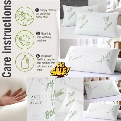 Memory Foam Bamboo Bed Pillow Orthopedic Neck Back Support Hypoallergenic 1,2,4* - Image 1 of 4
