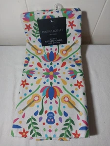 CYNTHIA ROWLEY Kitchen Towels (2) DAY OF DEAD Guitars Skulls Cotton 18 X 28 NWT - Picture 1 of 7