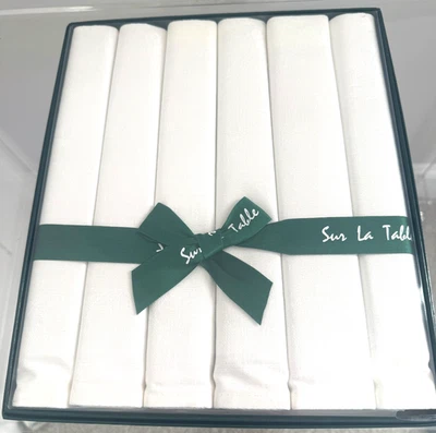 SUR LA TABLE White Cotton Linen Damask 20" x 20" Formal Dinner NAPKINS Set of 6 - Immagine 1 di 4