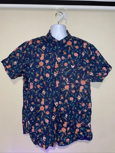 Marc Anthony Herren Slim Fit Floral Button Up Hemd Größe XXLarge Blau Kurzarm - Bild 1 von 5