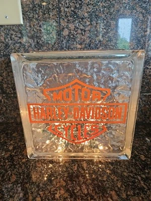 Harley Davidson Accent Lamp Light Glass Block Tested Works Bar Shield - Image 1 of 4
