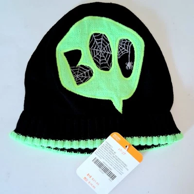 Gymboree ребенка ясельного возраста 2T-3T Хэллоуин BOO шляпа Beanie черный неоновый зеленый новый с Ярлыками - Изображение 1 из 2