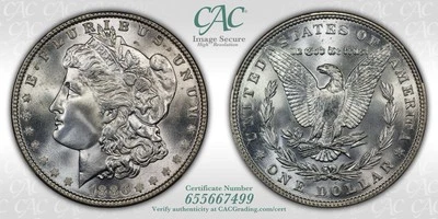1886 Morgan Silver Dollar MS67+ CACG Incredible Luster and Surfaces - Image 1 of 3