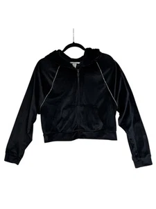 Felpa con cappuccio Victoria’s Secret nera con strass velluto zip cropped taglia S - Foto 1 di 9