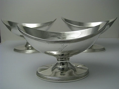 3 STERLING SILVER SALT CELLARS Henry Nutting c1803 Abraham Peterson London c1810 Cover