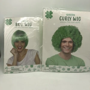 Green Curly wig and Bob Wig Set of 2 - Picture 1 of 6