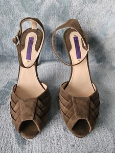 Ralph Lauren Purple Label Italy Green Suede Leather Blamina Sandals Shoes 38.5B - Picture 1 of 15