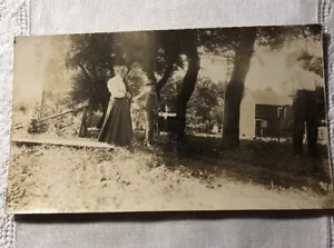 Vintage Real Photo PC RPPC Baby In Buggy Stroller In Yard H-91 - Picture 1 of 4