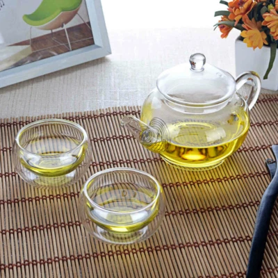 Miniature Tea Set One Pot Two Cups Heat Resistant Glass Teapot Teacup Set - Image 1 of 4