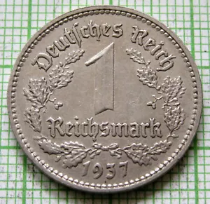 GERMANY THIRD REICH 1937 A 1 REICHSMARK Eagle pre-WWII coinage NICKEL km# 78 - Picture 1 of 6