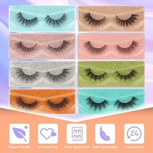 False Eyelashes Wispy 18mm Natural 3D Faux Mink Lashes Pack 10 Pairs 10 Styles M - Picture 1 of 7