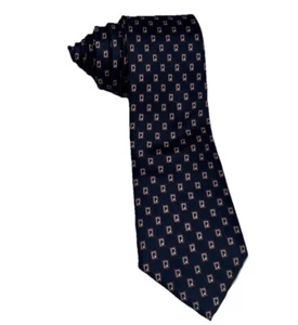 Vintage Christian Dior 100% Silk Navy Blue Red Square Geometric Pattern Tie - Picture 1 of 6
