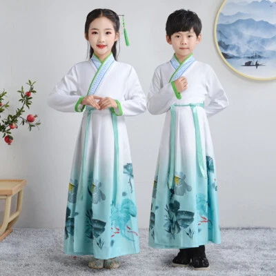Kids Boy Girl Traditional Chinese Uniform Hanfu Tang Suit Ancient Stage Clothes - Image 1 of 4