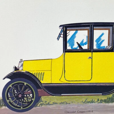 Vintage 1960s Yellow Chevrolet Coupe 1919 Art Print - Image 1 of 3