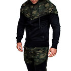 Men Patchwork Camo Hooded Zip Up Coat Hoodie Jacket Casual Army Sweatshirt Tops