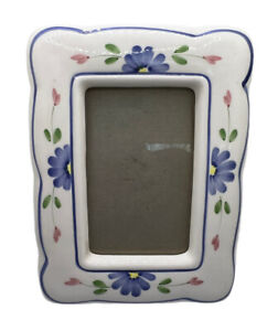 Vtg Fetco Ceramic Picture Frame Country Blue Flowers Handmade Cottage Spring