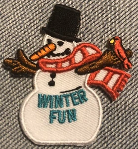 Vintage Girl Scouts Winter Fun Snowman Embroidered Patch Badge - Picture 1 of 2