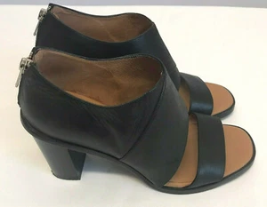 Modern Vintage Black Leather Open Toe Sandals Heels Size 7 M Handmade in Italy - Picture 1 of 6