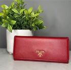 Authentic PRADA Saffiano Leather  Long Wallet Red Comes With COA.