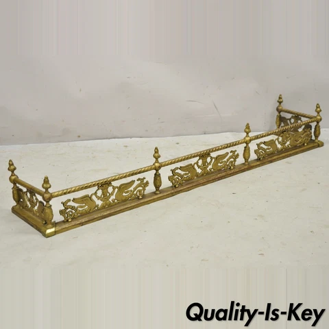 Antique Victorian Figural Swan Bird Twisted Brass 48" Fireplace Fender Hearth Cover