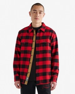 Roots Canada Park Plaid Shirt Flannel Mens Small Cabin Red Elbow Patch Button Up - Picture 1 of 14