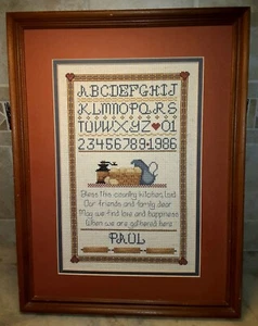 Vintage '86 Handcrafted Framed Cross Stitch~"Bless Country Kitchen"~Grannycore - Picture 1 of 8