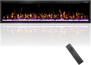 Upgrade 72'' Electric Fireplace Wall Mounted Recessed Ultra Thin Place Heater - Picture 1 of 8