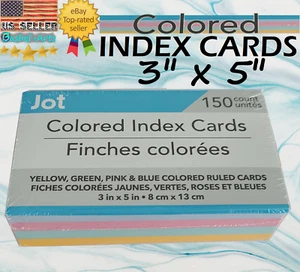 150 Colored Index Cards (5"x3") ~RBYG ~Lined Ruled Flash Card - Picture 1 of 6