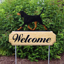 Coonhound Wood Welcome Outdoor Sign Black/Tan