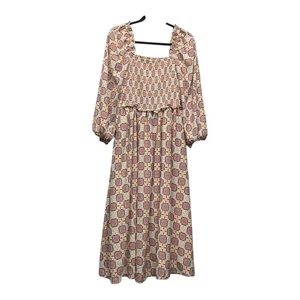 SIXDO Floral smocked Midi Dress Size Large long sleeves square neckline Pockets - Picture 1 of 10