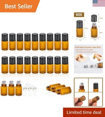 Botellas enrollables ámbar de 2 ml aptas para viajar - 24 botellas de vidrio con rodillos de acero Foto 1 de 4