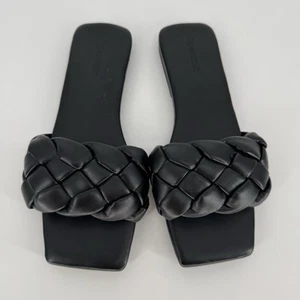 Open Edit Nordstrom Sandals Women's 7.5M Black Braided Flat New Without Box - Picture 1 of 4