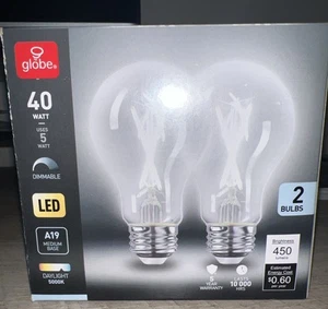 Globe 40 Watt Dimmable LED 2 Pack Bulbs Brightness: 450 Lumens, A19 Daylight - Picture 1 of 4