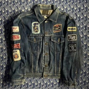 Chaqueta de mezclilla vintage años 80 90 parche de cerveza botón talla grande buena decoloración usada en hombre - Imagen 1 de 13