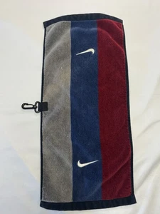 Vintage Nike Golf Handtuch gestreift grau blau rot bestickte Logos - Bild 1 von 4