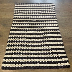 Vintage Retro Boho Handmade Crochet Afghan Blanket 40”x72” Brown Cream Striped - Picture 1 of 3