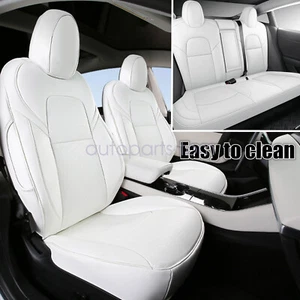 For 2017-2023 Tesla Model 3 Full Seat Cover Set Leather Perforated Cushion White - Picture 1 of 15