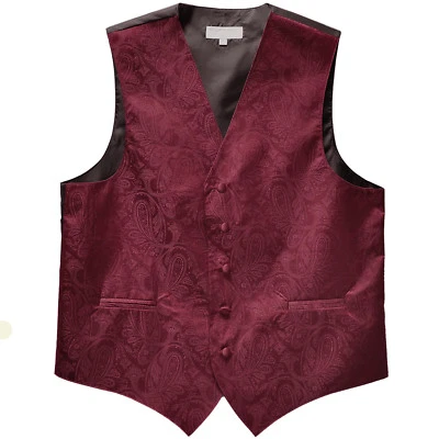 New Men's Formal Tuxedo Vest Waistcoat only paisley Burgundy prom wedding  - Image 1 of 3