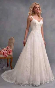 Alfred Angelo 2589A ~ White / Silver Beaded & Laced Wedding Dress ~ Size UK 10 - Picture 1 of 16
