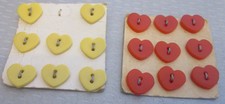 vtg PLASTIC HEART BUTTONS 2 old cards red & yellow 1/2" sew-thru 17P