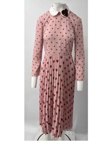 Abito rosso Valentino rosa rosso cuore midi maxi plissettato crepe chine cuore taglia 38 8