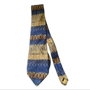 Hubert Milano Blue Yellow Necktie Tie Stripe 100% Silk Italy Men - Picture 1 of 6