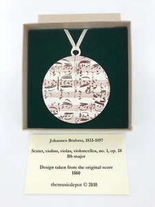 Music Manuscript Holiday Ornament, Brahms Music Christmas Tree Ornament, USAmade - Picture 1 of 3