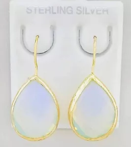 GENUINE OPAL DANGLING EARRINGS .925 Sterling Silver (yellow) - NEW WITH TAG - Picture 1 of 5