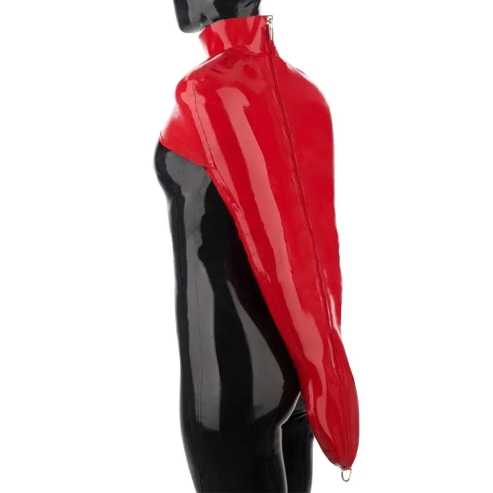 Prendas para el torso de cuero PVC húmedo mangas completas cuello alto ceñido al cuerpo sujeción de manos cremallera trasera Foto 1 de 4